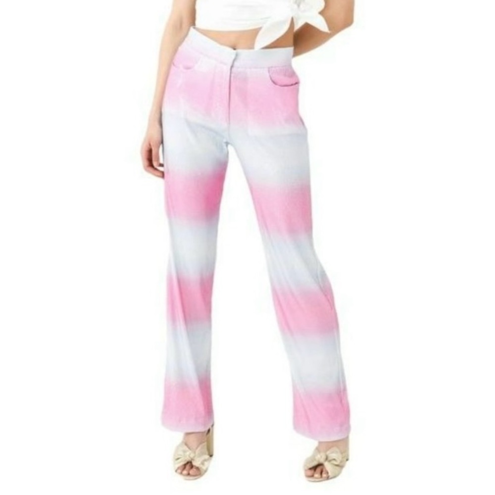 NWT ANIM Gilly Sequin Straight Leg Dress Pants in Pink Ombre, Size Large